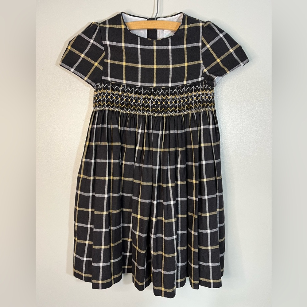 Edgehill Collection Gray Plaid Smocked Cotton Short Sleeve Girl’s Dress Size 5